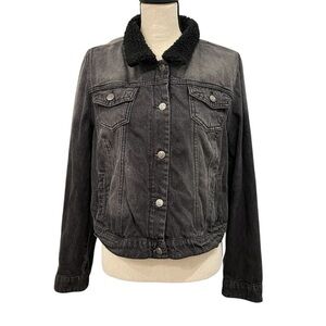 LEI Black Denim Jacket with Sherpa Collar